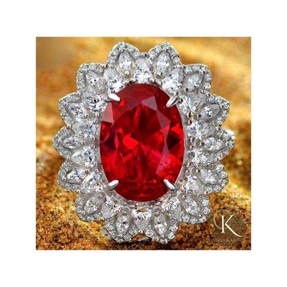 Ruby Lab Created Hybrid Diamond Ring - Ruby Cocktail Ring - Picture 1 of 4